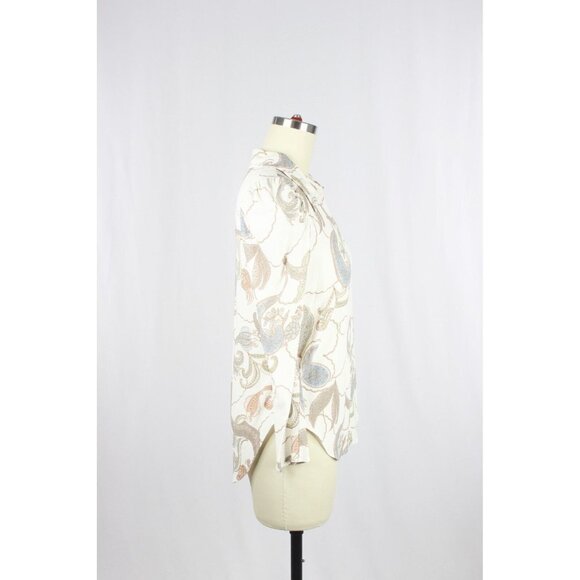 SEE BY CHLOE White Floral Paisley Print Crepe Puff Sleeve Blouse, Size 34/XXS - Picture 5 of 16
